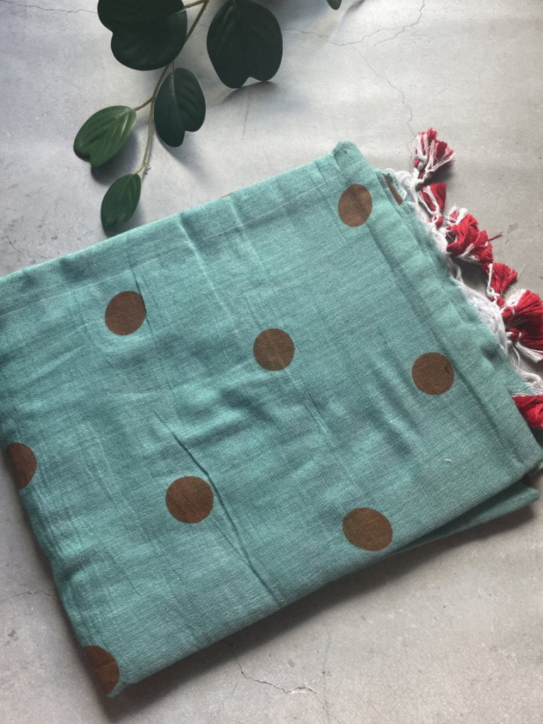 Blue Polka Khadi Mul Cotton Saree