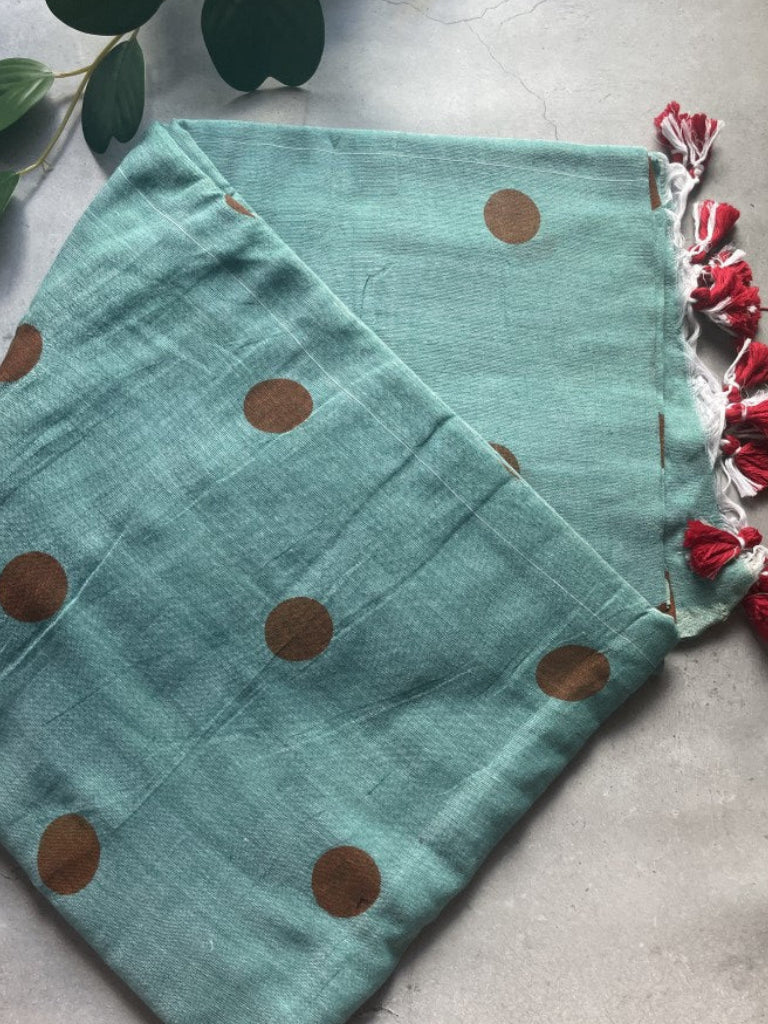 Blue Polka Khadi Mul Cotton Saree