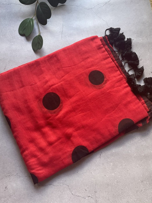 Red Polka Mul Cotton Saree