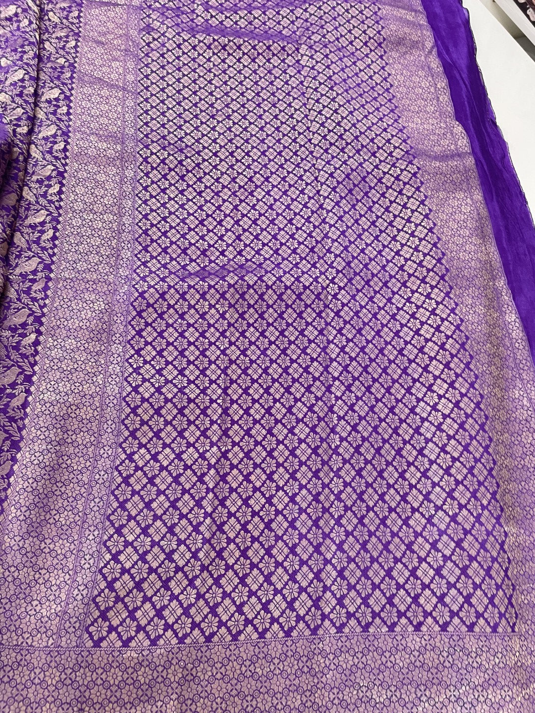 Purple Brocade Crepe Silk Saree