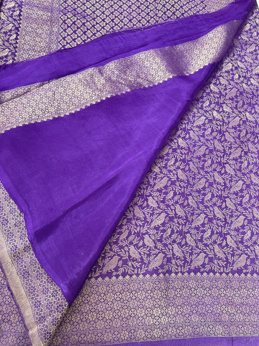 Purple Brocade Crepe Silk Saree