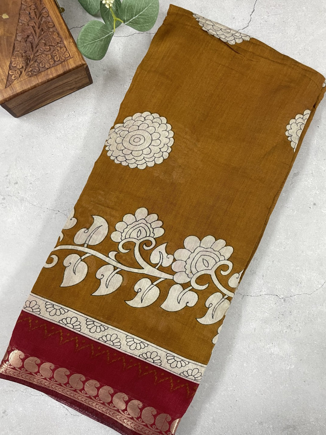 Mustard Printed Mul Cotton Saree