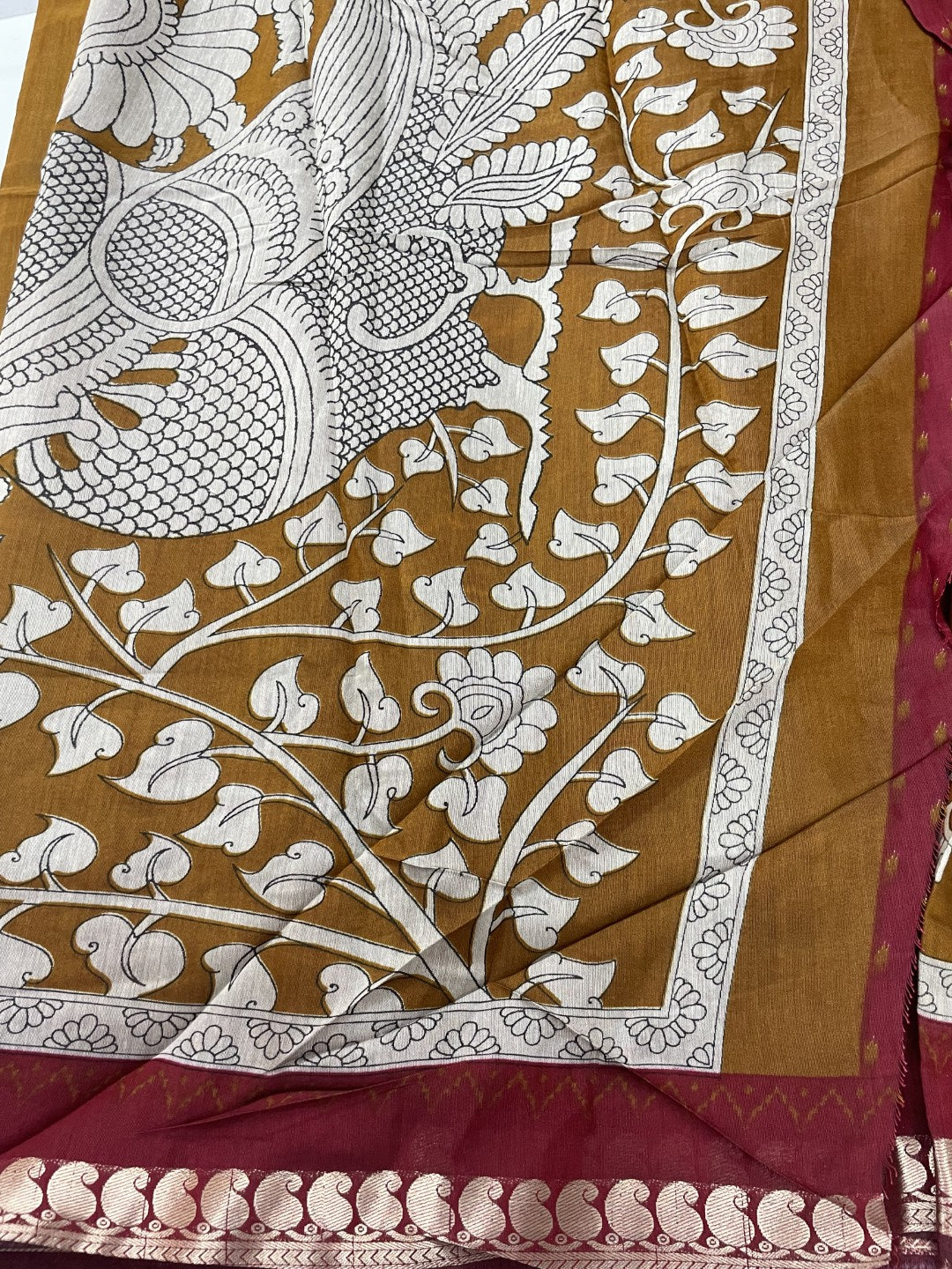 Mustard Printed Mul Cotton Saree