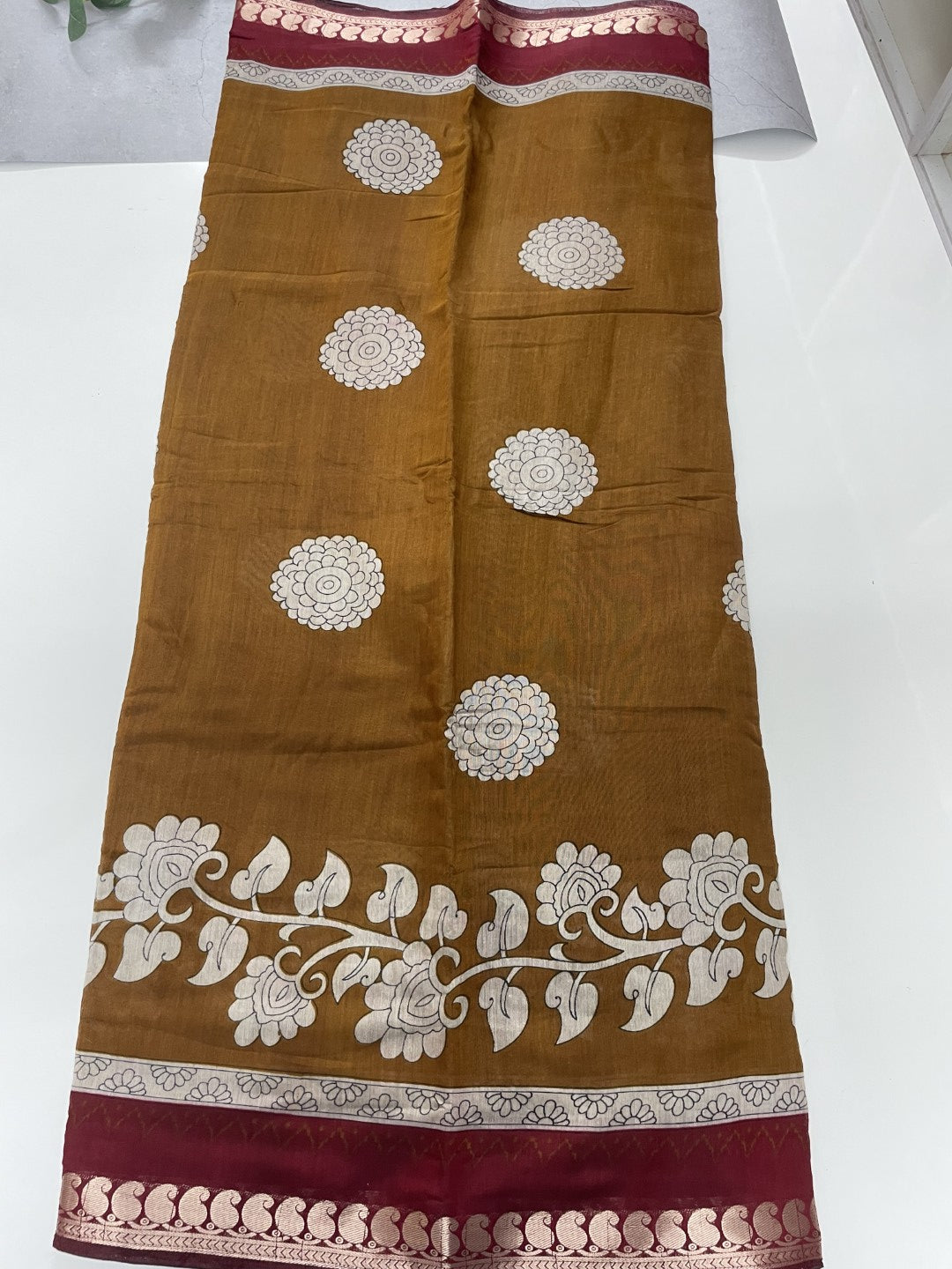 Mustard Printed Mul Cotton Saree
