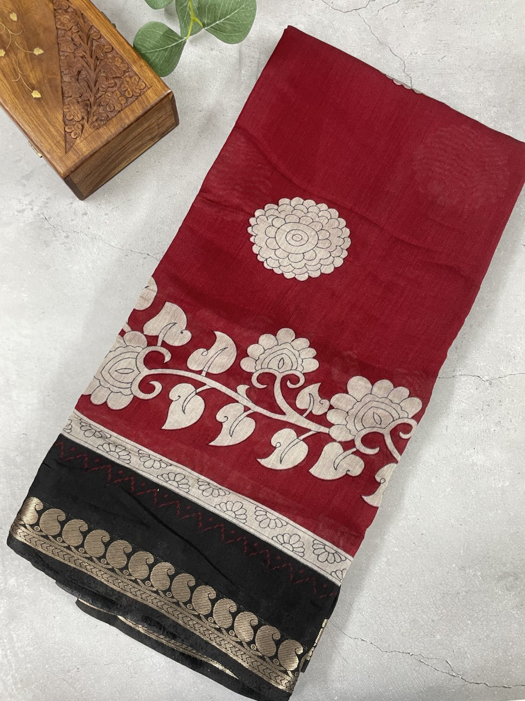 Red Printed Mul Cotton Saree