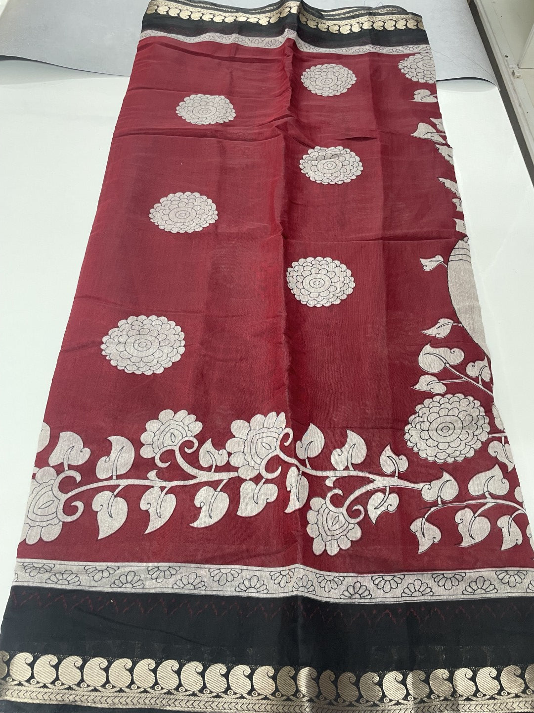 Red Printed Mul Cotton Saree