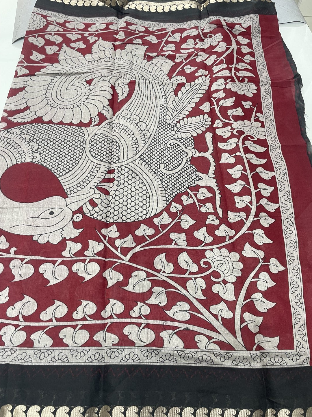 Red Printed Mul Cotton Saree