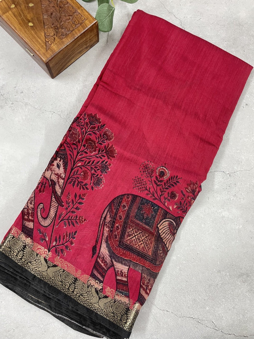 Pink Elephant Printed Mul Cotton Saree
