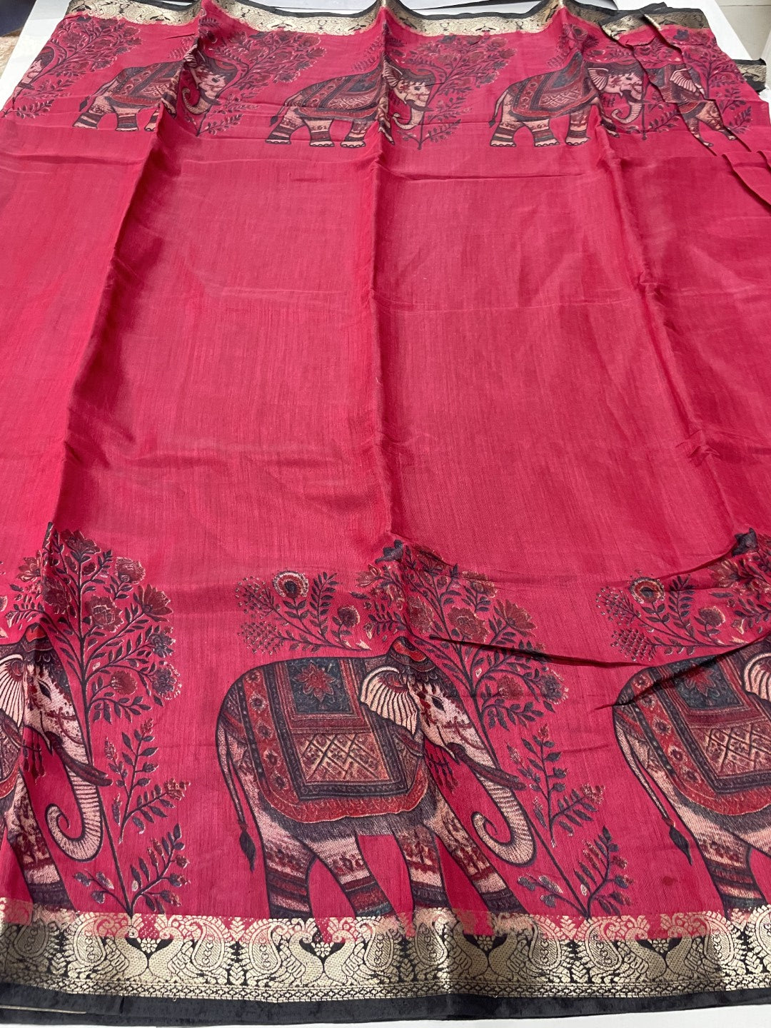 Pink Elephant Printed Mul Cotton Saree