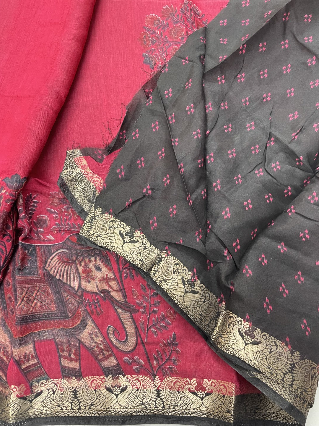 Pink Elephant Printed Mul Cotton Saree