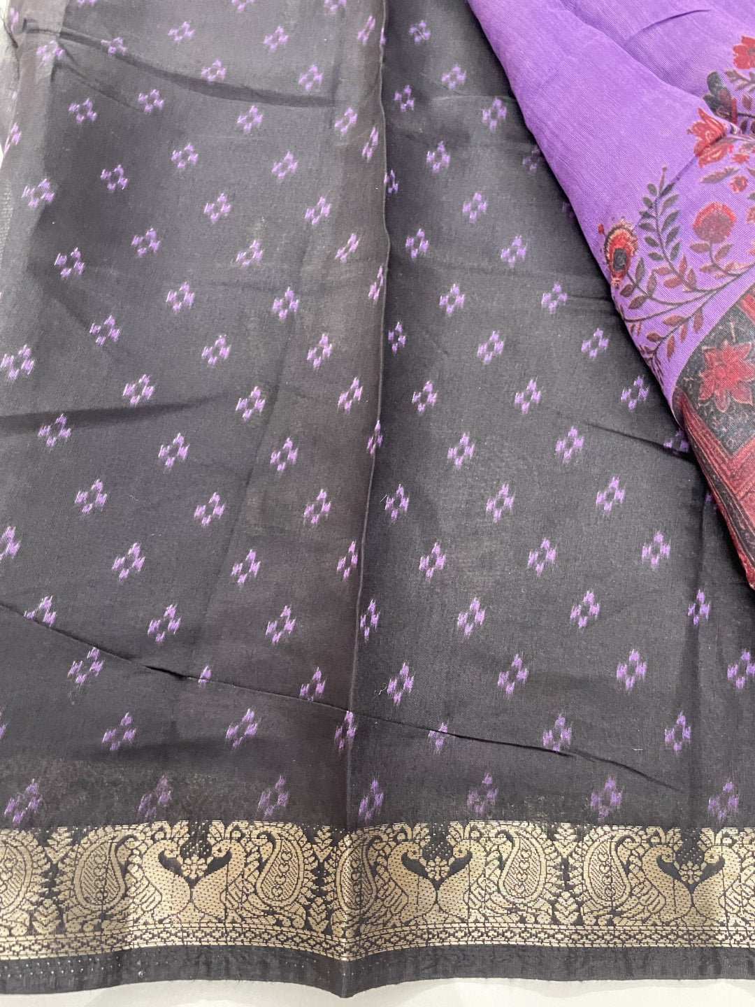 Lavender Elephant Printed Mul Cotton Saree