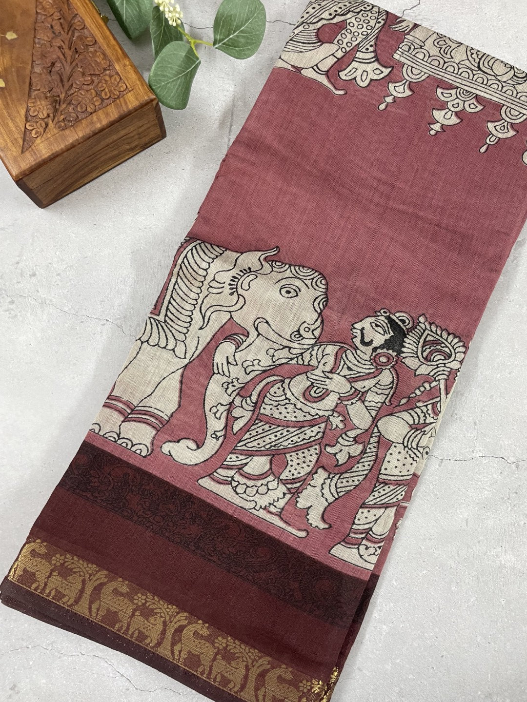 Onion Pink Kalamkari Printed Mul Cotton Saree