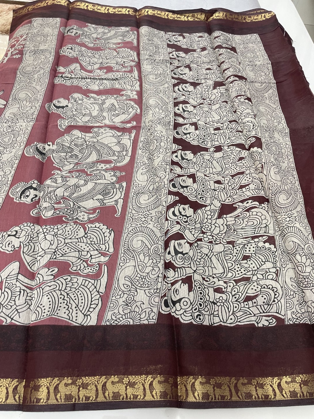 Onion Pink Kalamkari Printed Mul Cotton Saree