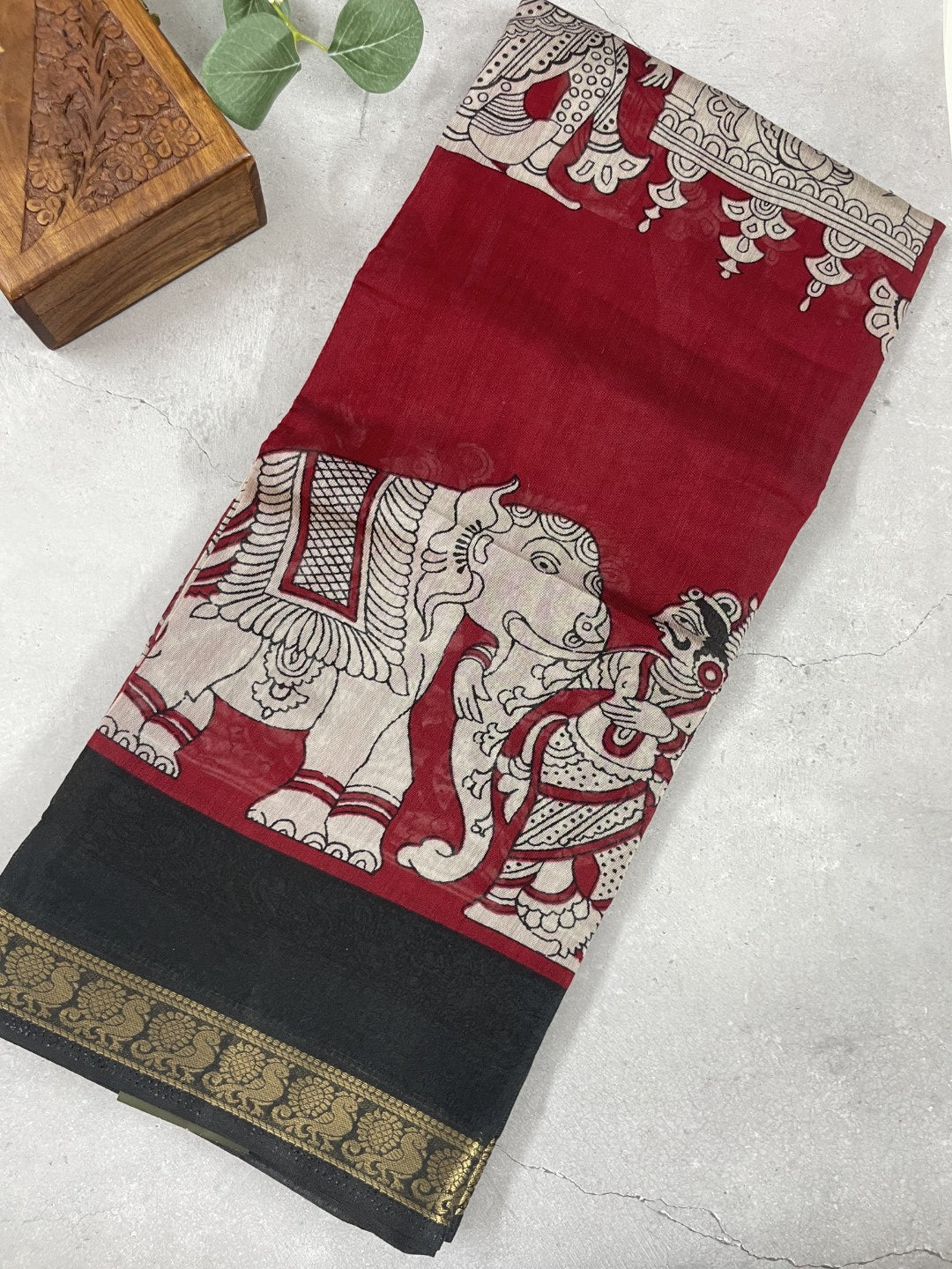 Red Kalamkari Printed Mul Cotton Saree