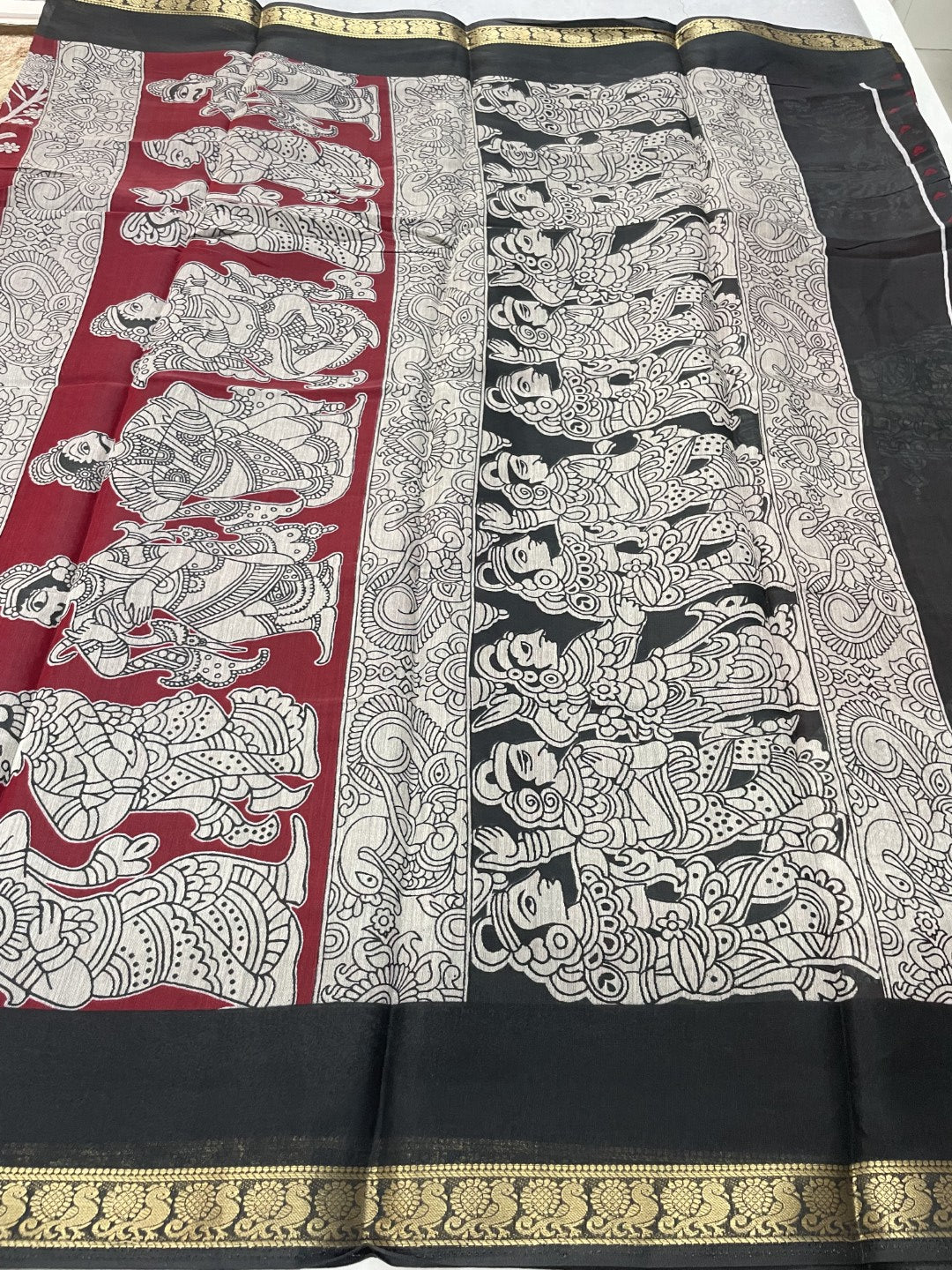Red Kalamkari Printed Mul Cotton Saree
