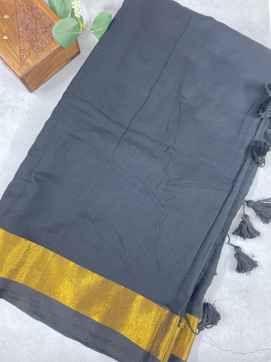 Black Sequence Pallu Mul Cotton Saree