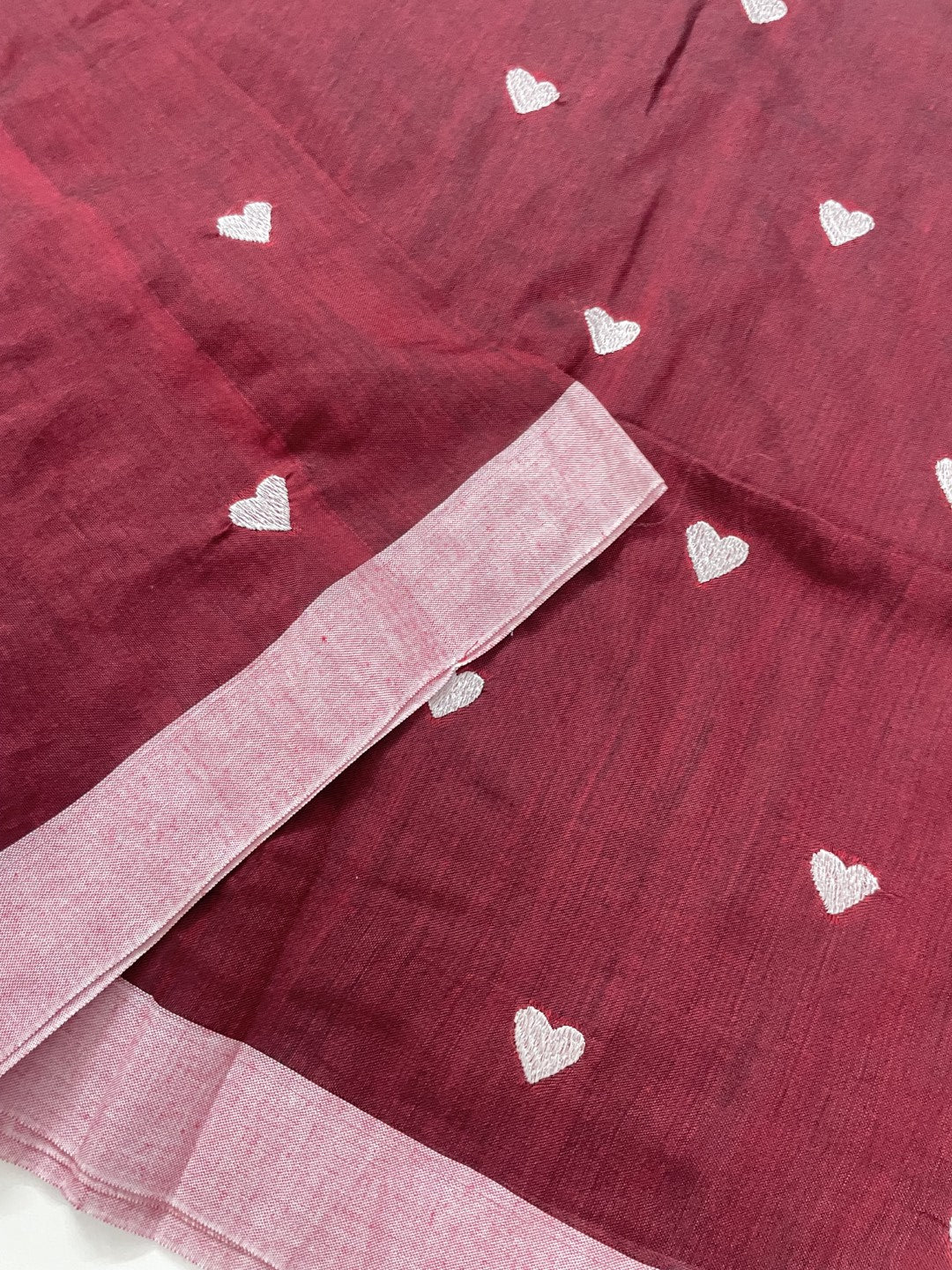 Brown Heart Embroidery Khadi Cotton Saree