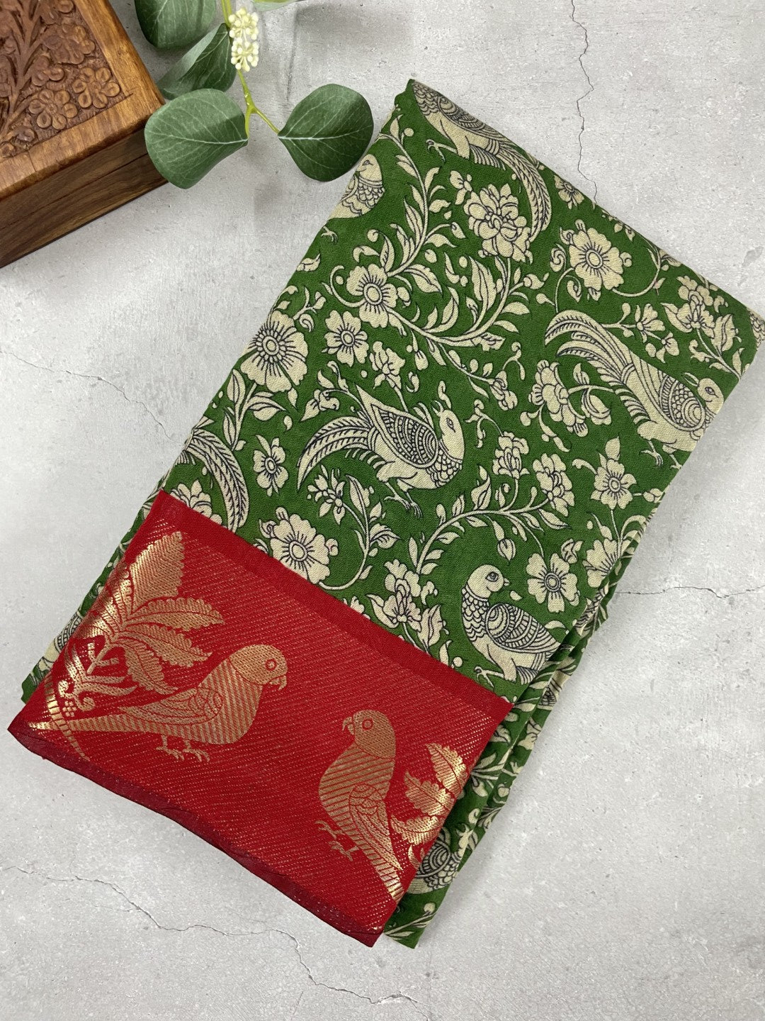 Green Parrot Border Soft Cotton Saree