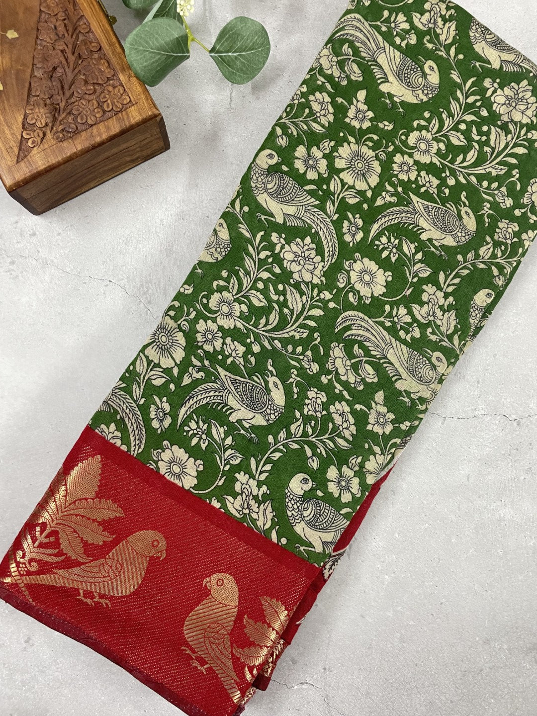 Green Parrot Border Soft Cotton Saree