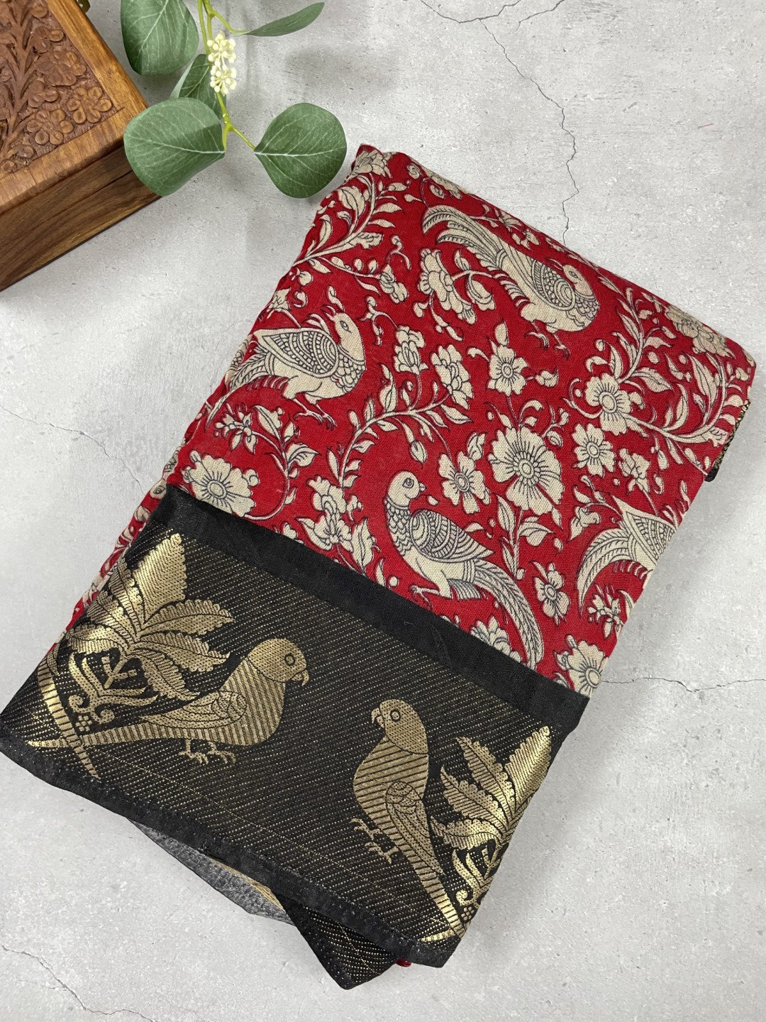 Red Parrot Border Soft Cotton Saree