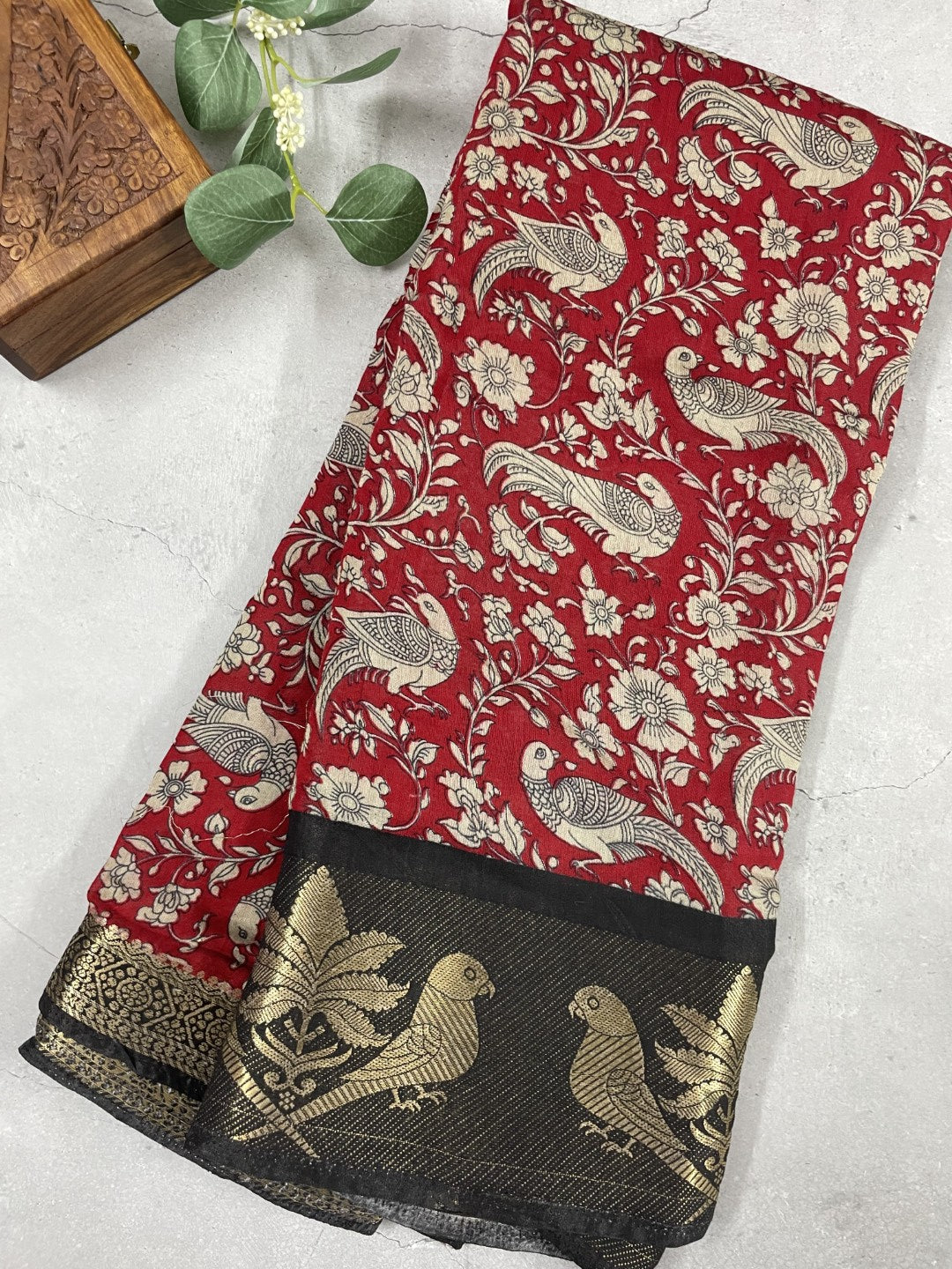 Red Parrot Border Soft Cotton Saree
