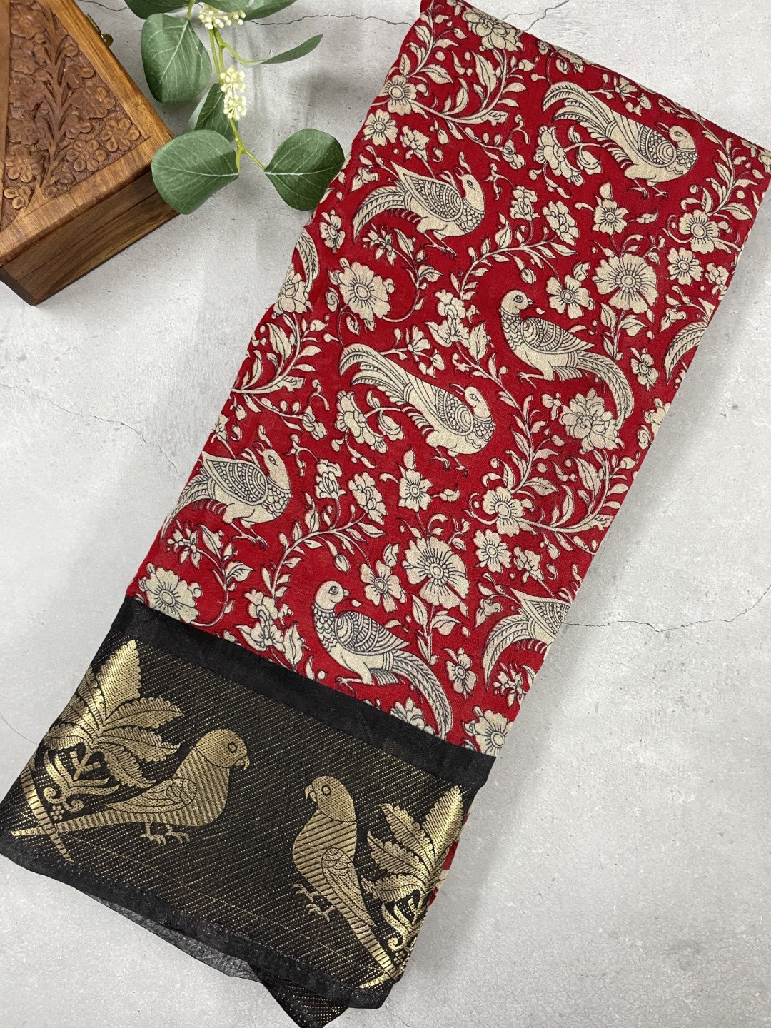 Red Parrot Border Soft Cotton Saree
