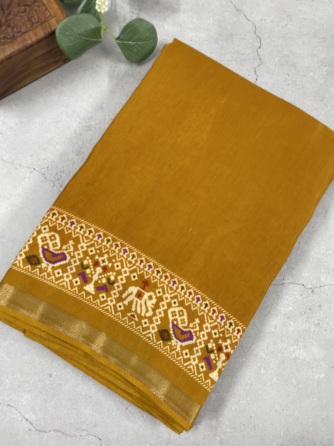 Mustard Patola Print Viscose Cotton Saree