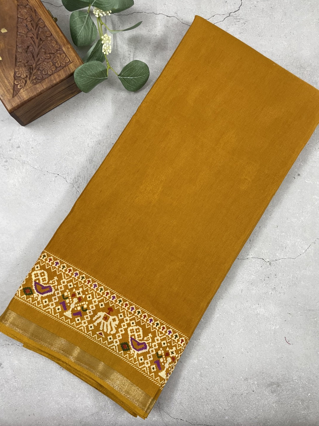 Mustard Patola Print Viscose Cotton Saree