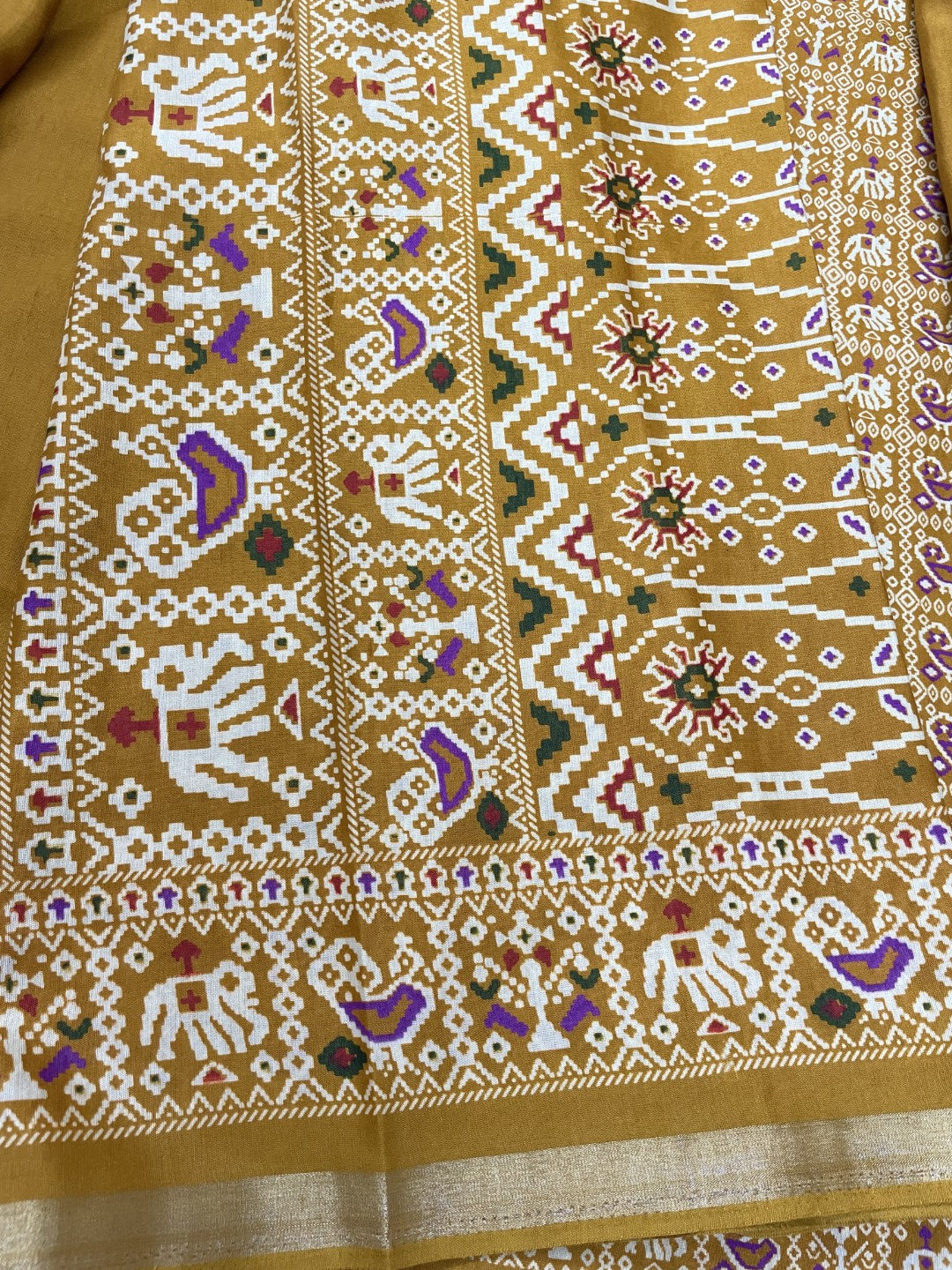 Mustard Patola Print Viscose Cotton Saree