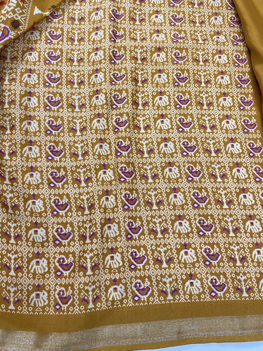 Mustard Patola Print Viscose Cotton Saree