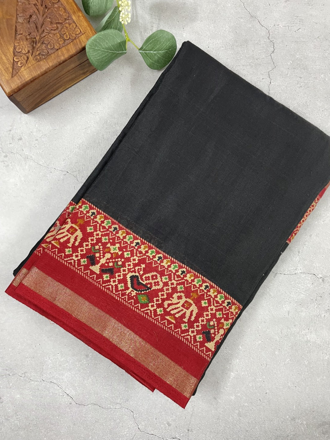 Black Patola Print Viscose Cotton Saree