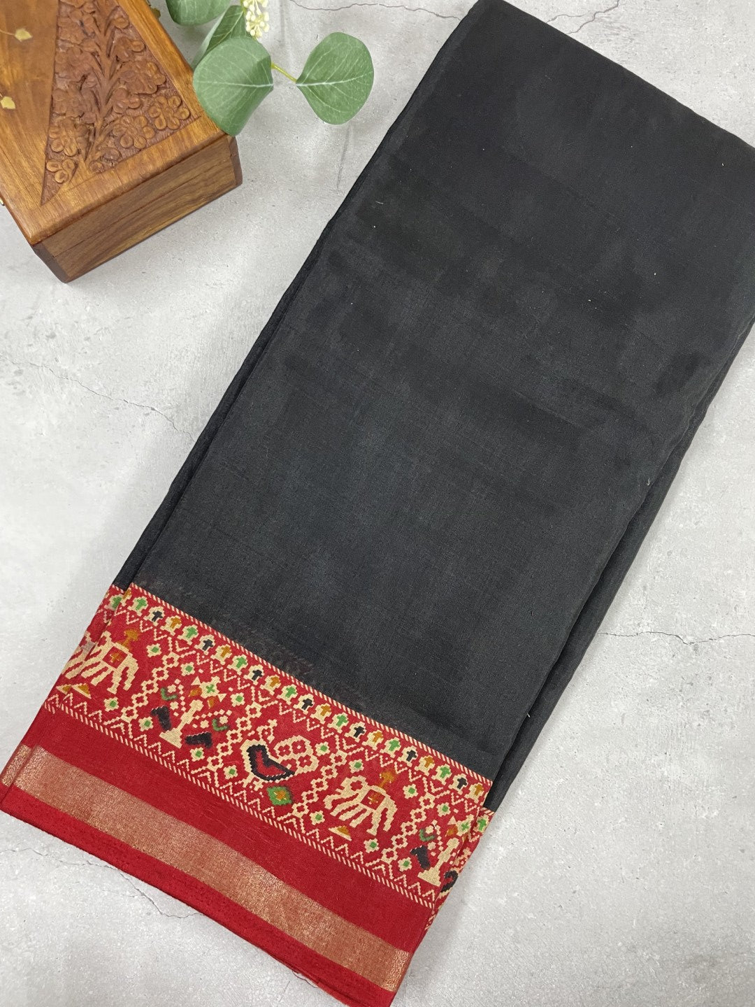 Black Patola Print Viscose Cotton Saree