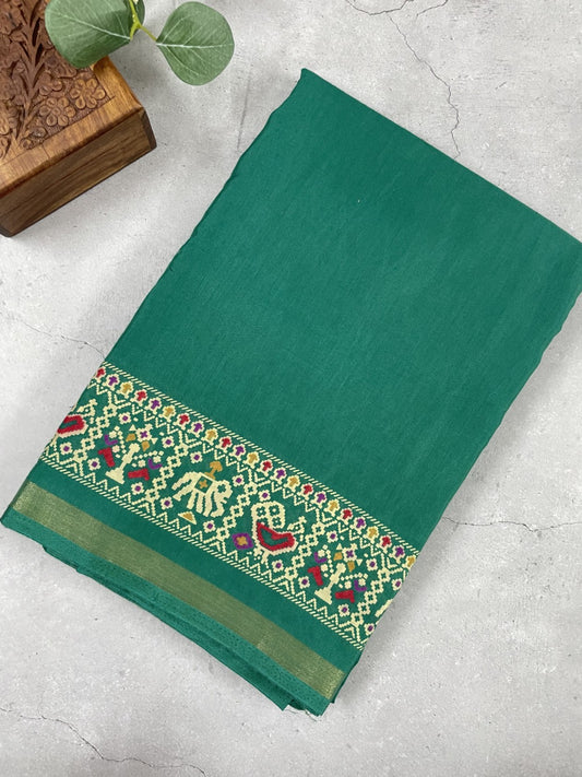 Peacock Blue Patola Print Viscose Cotton Saree