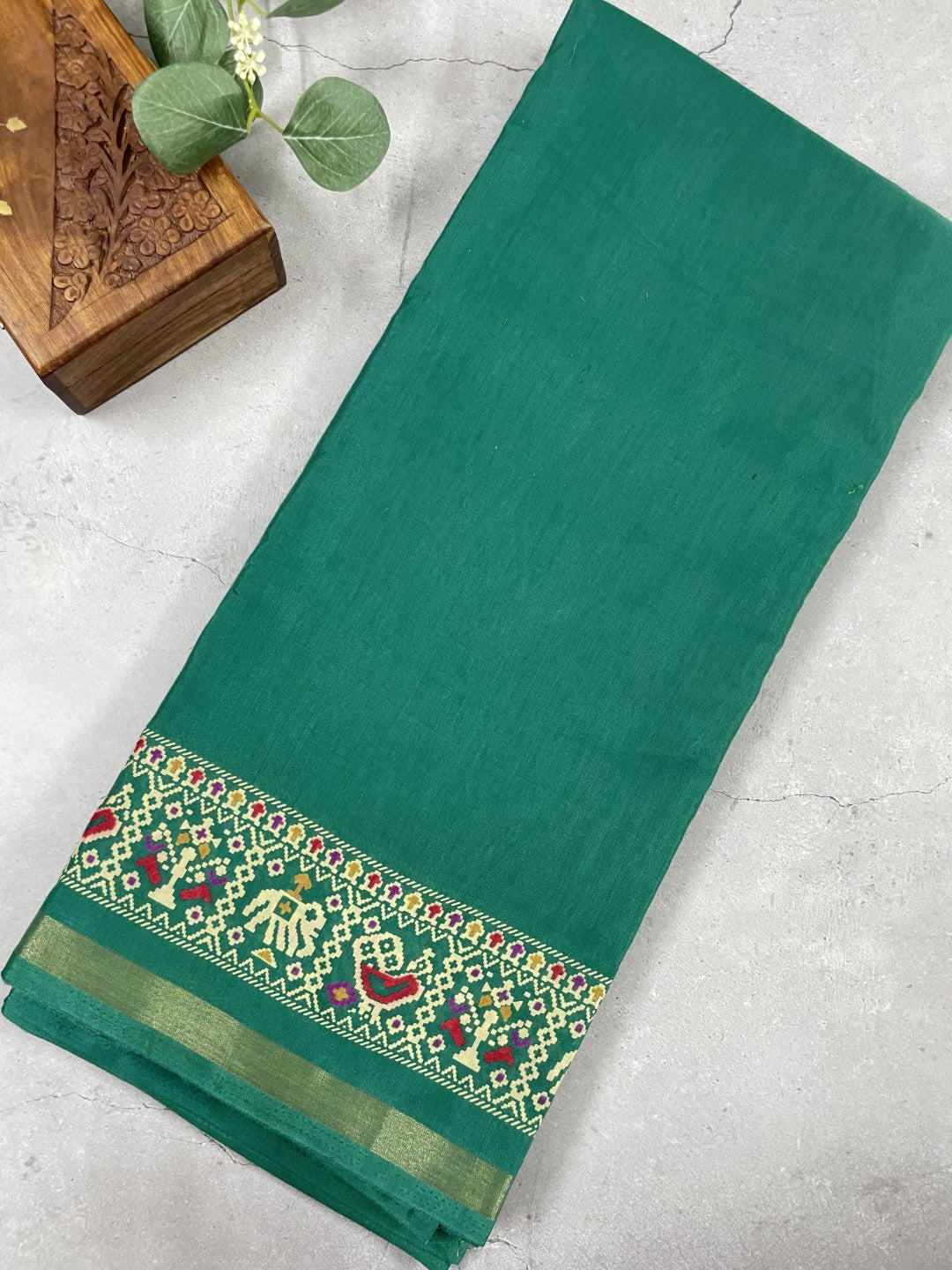 Peacock Blue Patola Print Viscose Cotton Saree