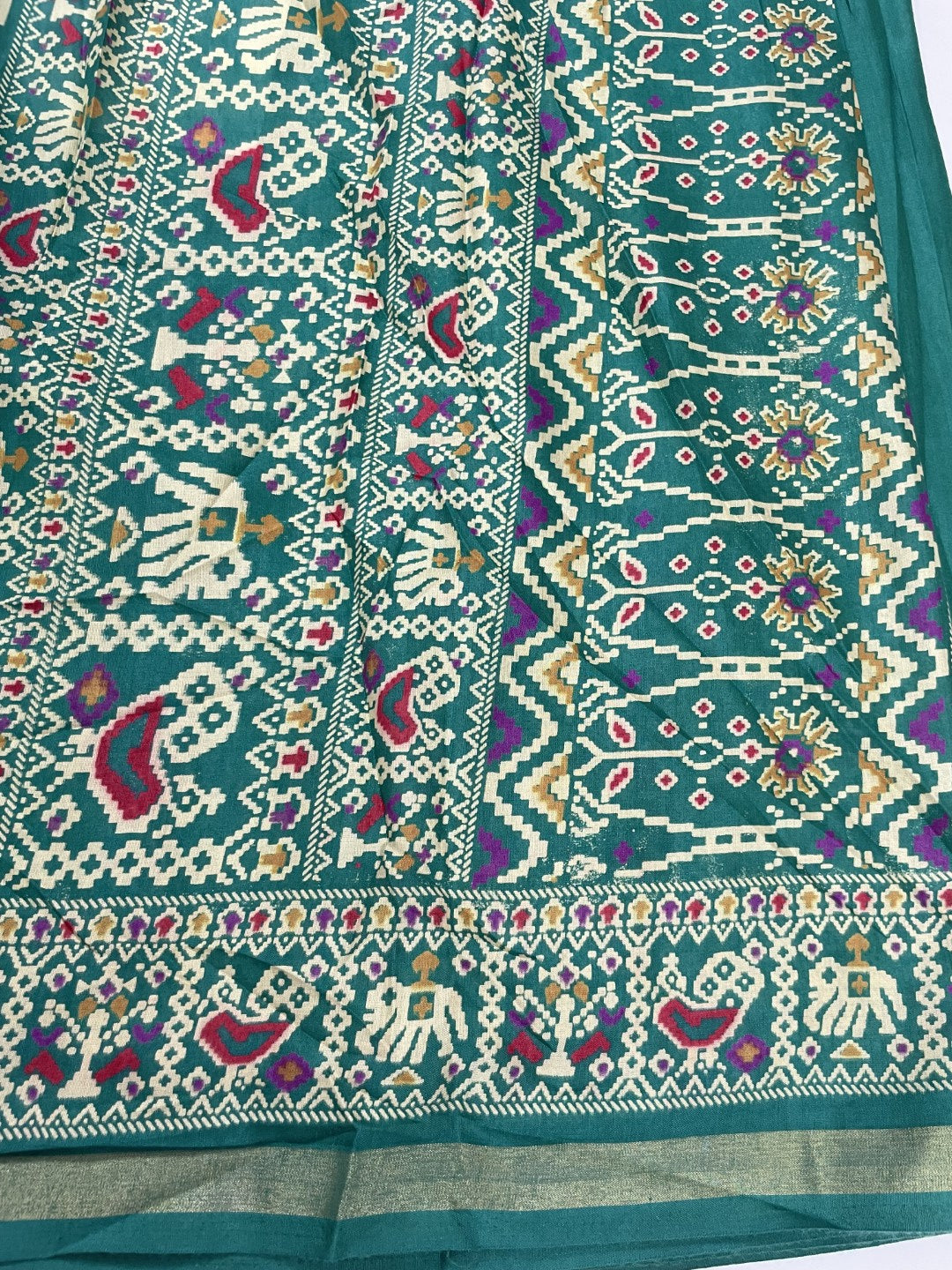 Peacock Blue Patola Print Viscose Cotton Saree