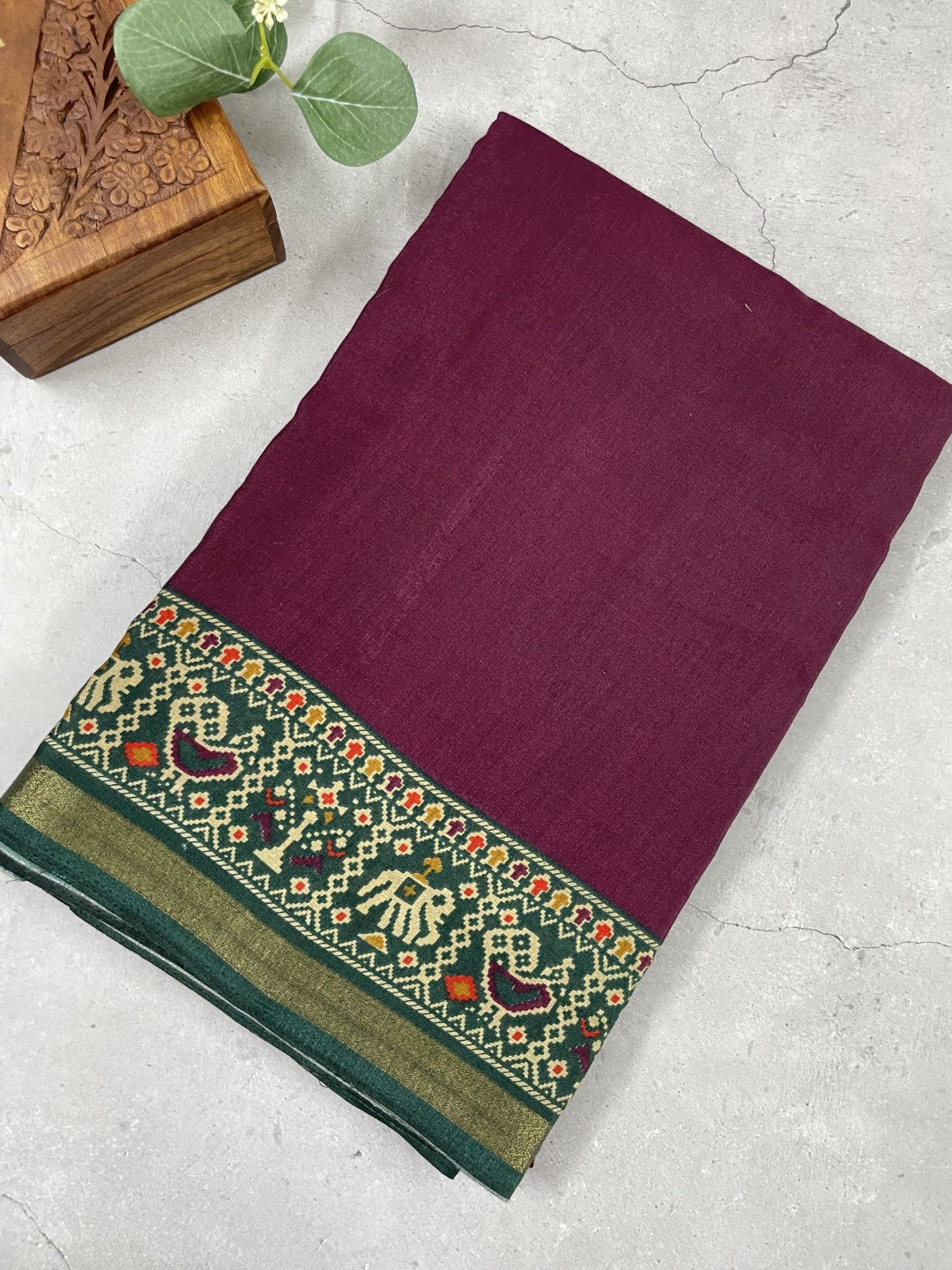 Wine Patola Print Viscose Cotton Saree