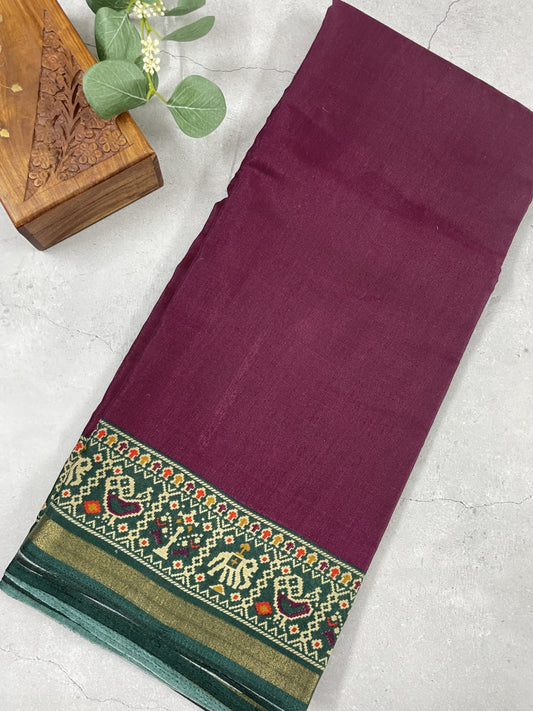 Wine Patola Print Viscose Cotton Saree