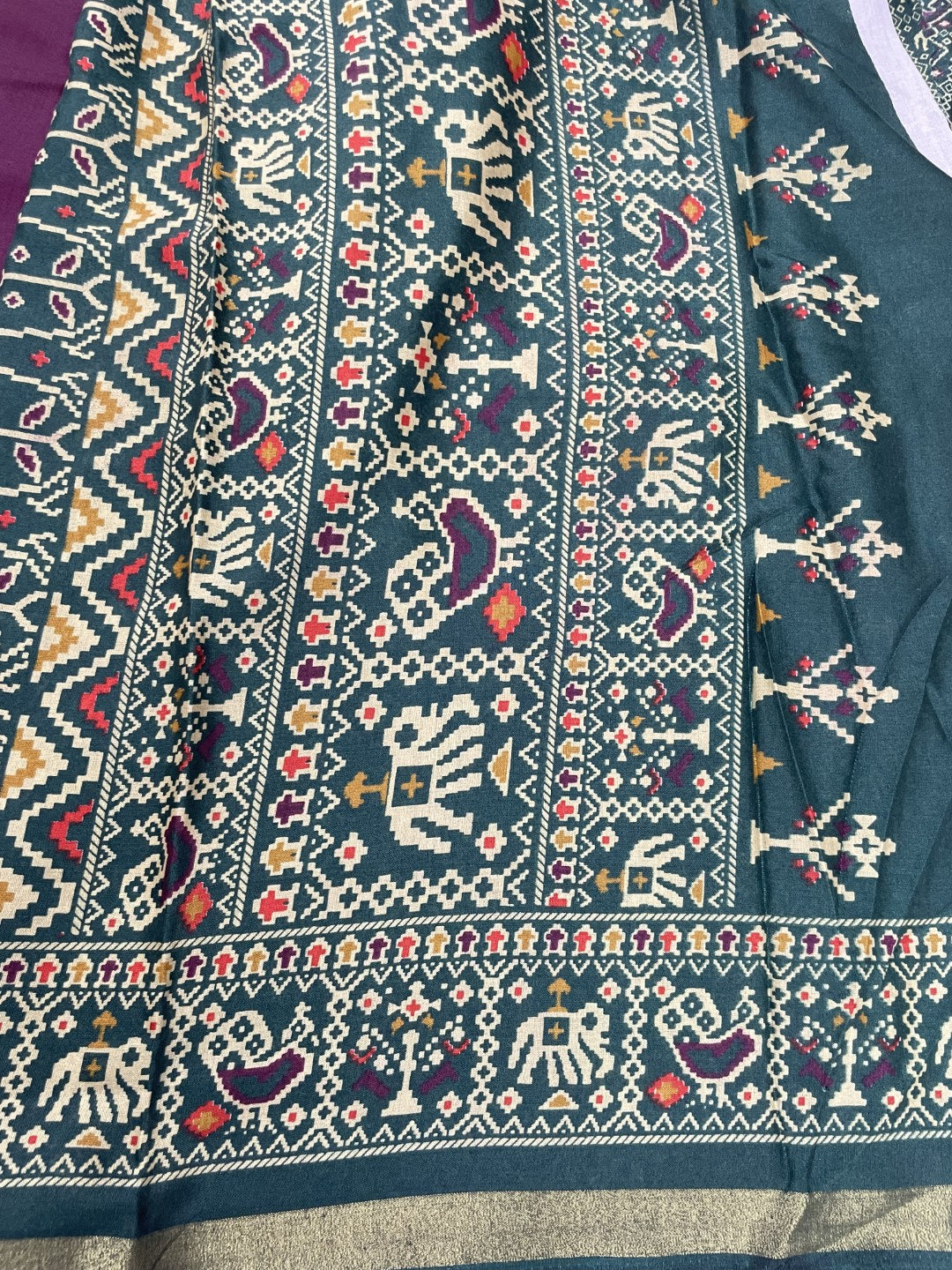 Wine Patola Print Viscose Cotton Saree