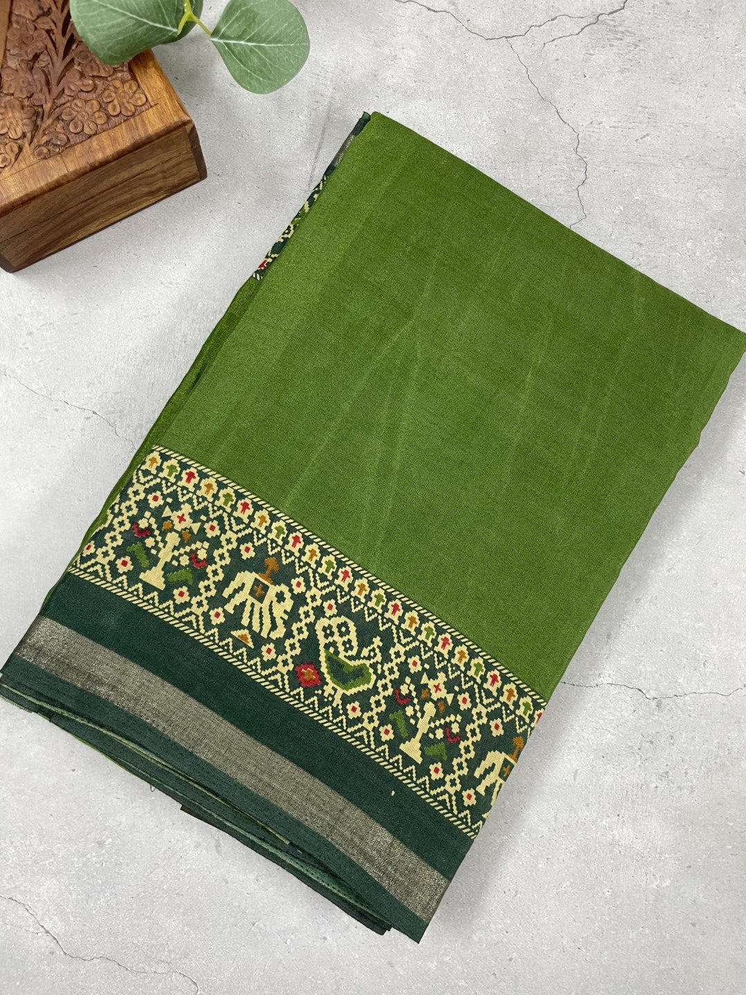 Green Patola Print Viscose Cotton Saree