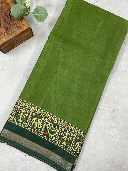 Green Patola Print Viscose Cotton Saree