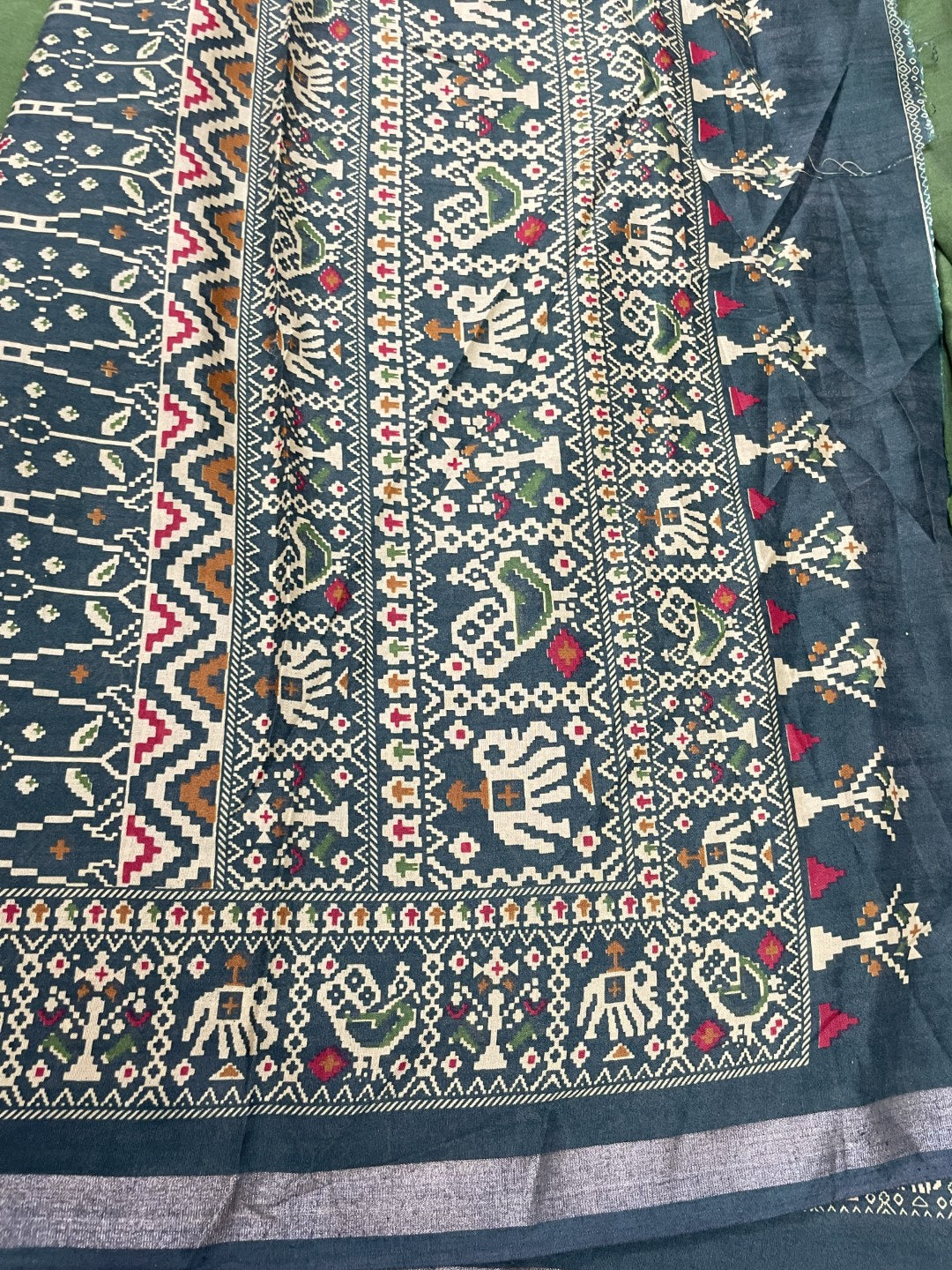 Green Patola Print Viscose Cotton Saree