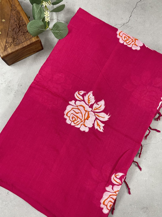 Pink Rose HandPaint Khadi Cotton Saree