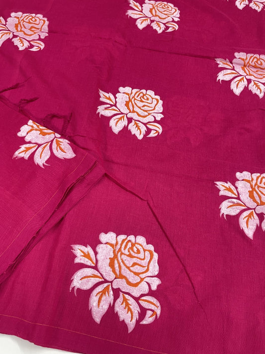 Pink Rose HandPaint Khadi Cotton Saree