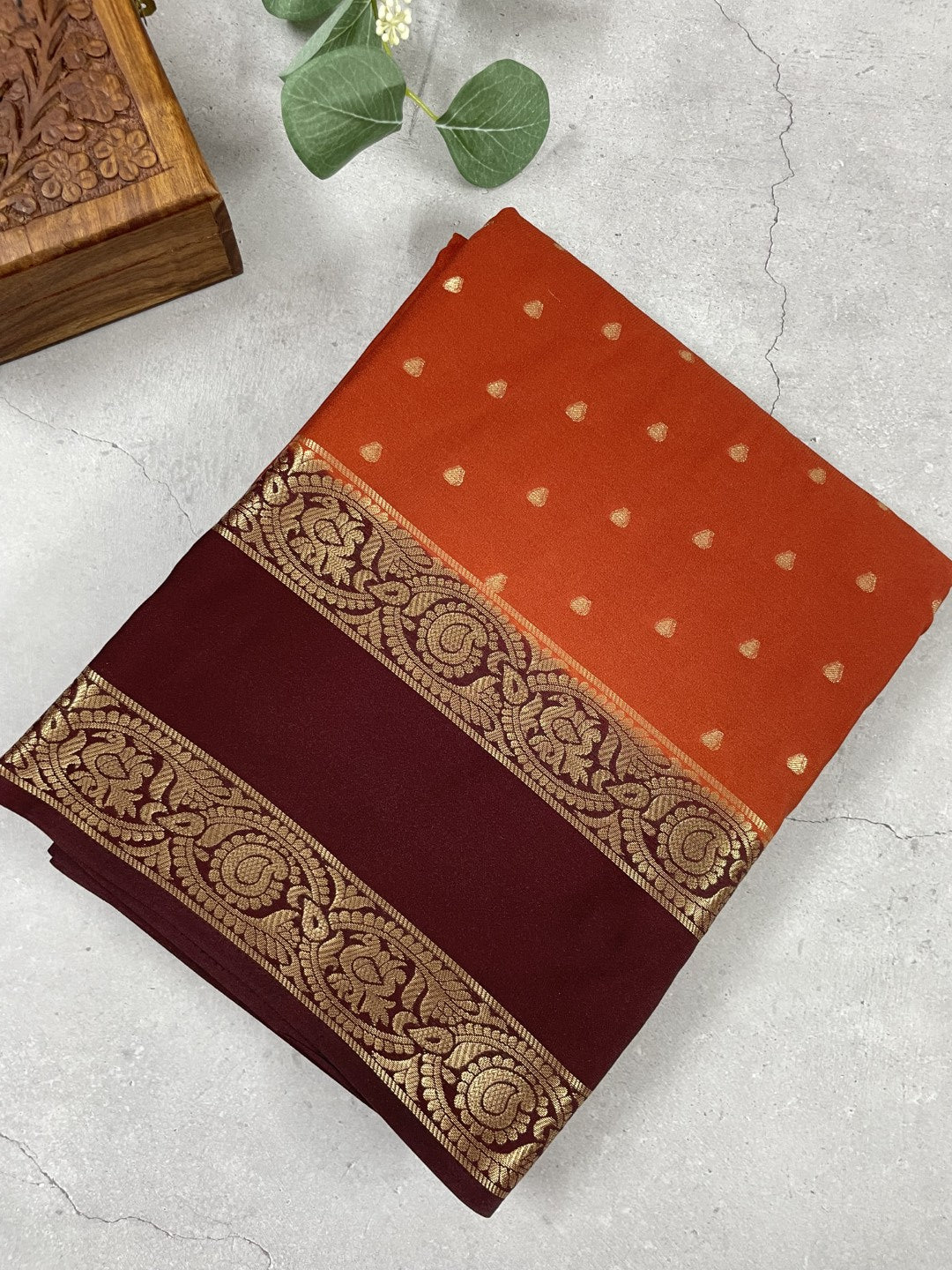 Rust N Brown Premium Semi Crepe Silk Saree