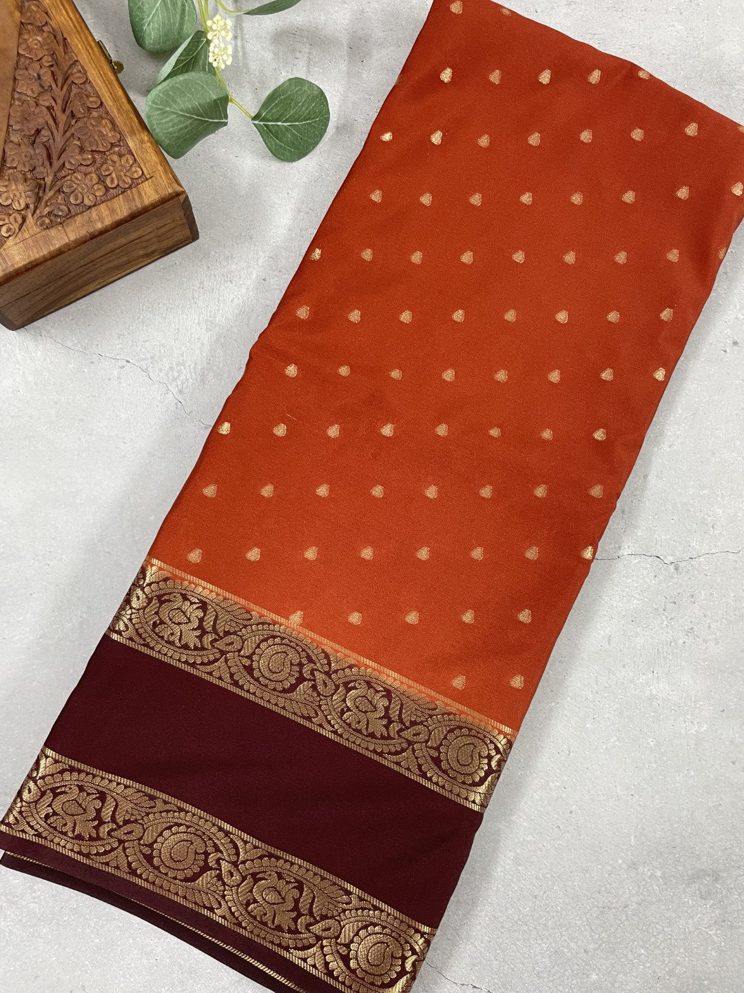 Rust N Brown Premium Semi Crepe Silk Saree