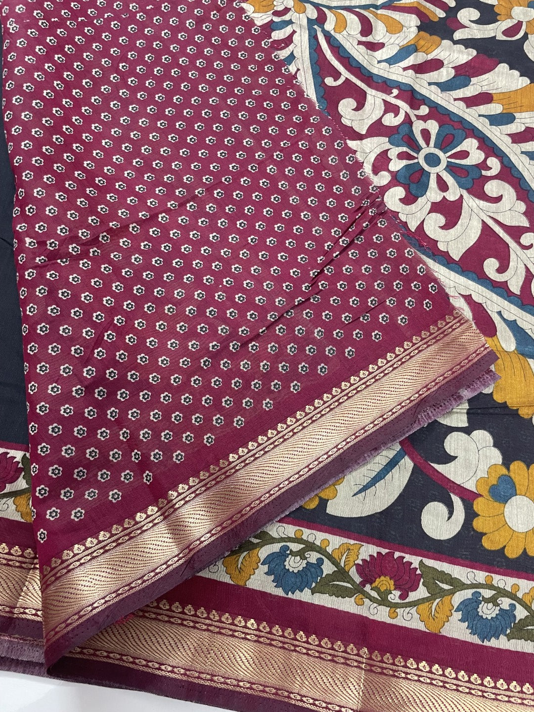 Black Floral Border Viscose Cotton Saree