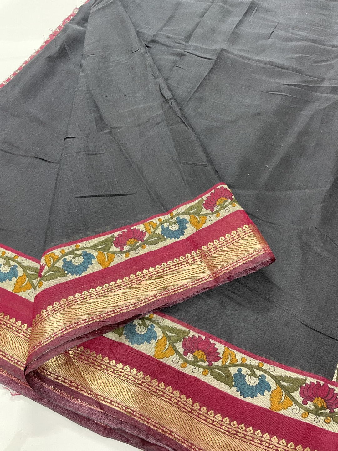 Black Floral Border Viscose Cotton Saree