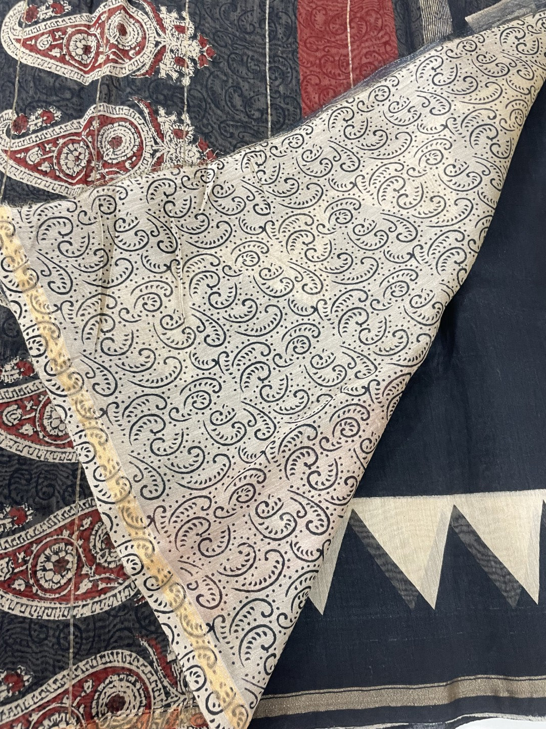 Black Handblock Chanderi Silk Saree