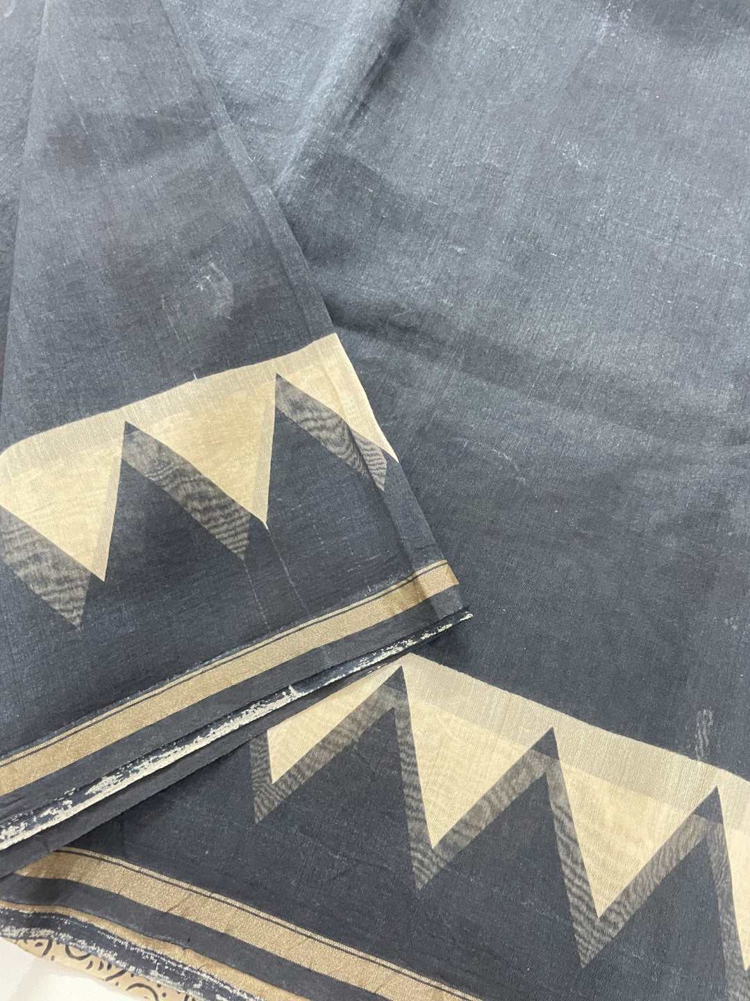 Black Handblock Chanderi Silk Saree