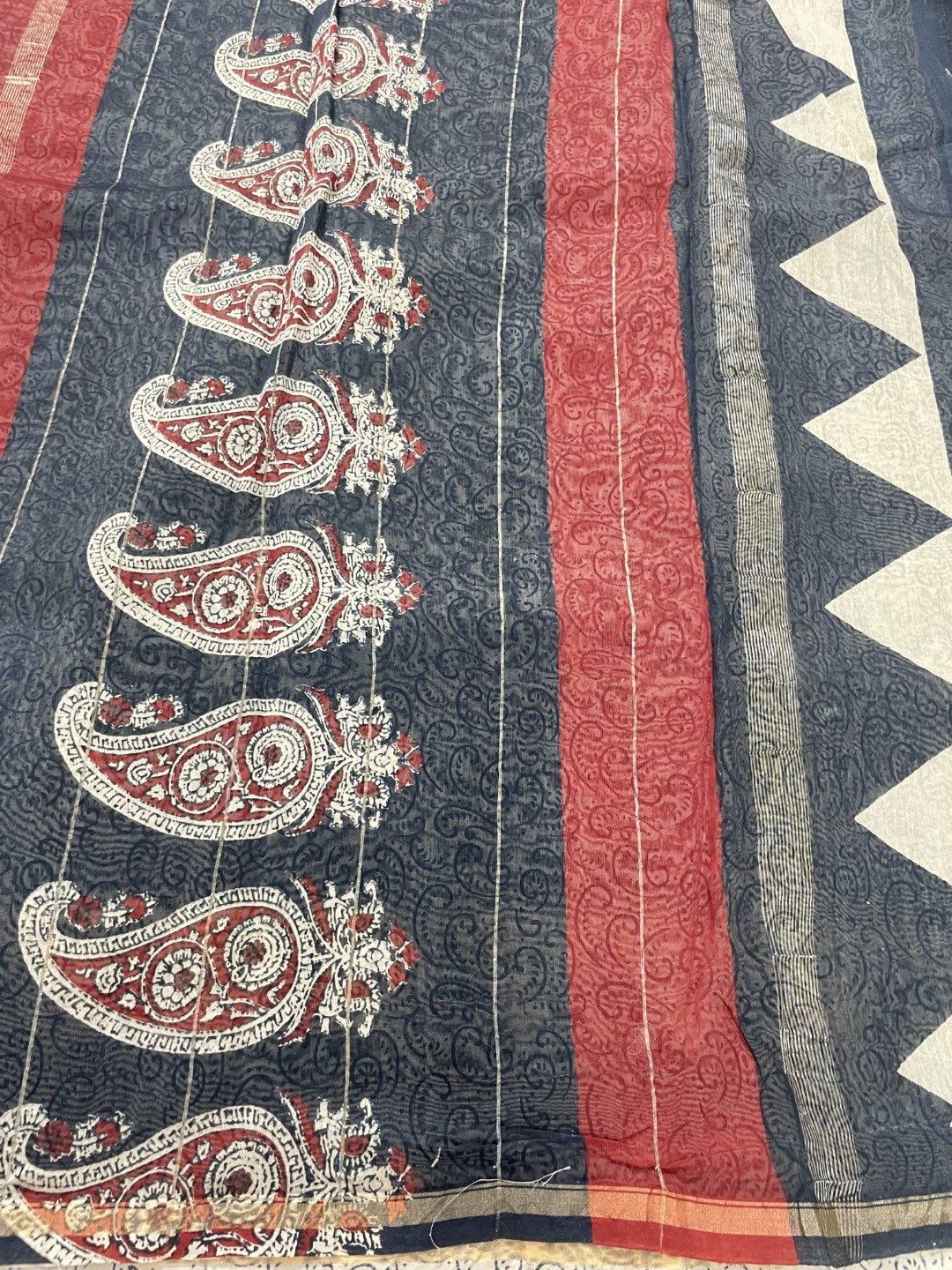 Black Handblock Chanderi Silk Saree